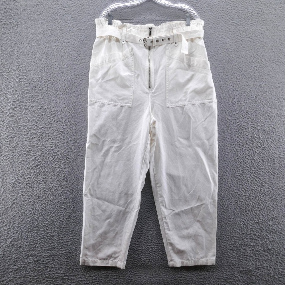 Banana Republic Womens Ivory Cotton Linen Utility‎ Paperbag Pants 16 NEW